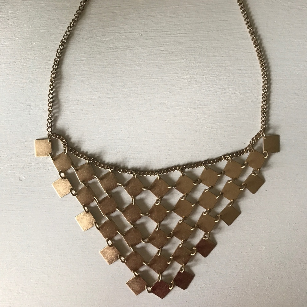 Forever 21 Gold Squares Mesh Statement Necklace